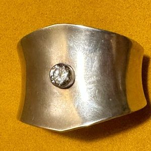 Vintage Mexico Sterling Wide  Cuff Cubic Zirconia